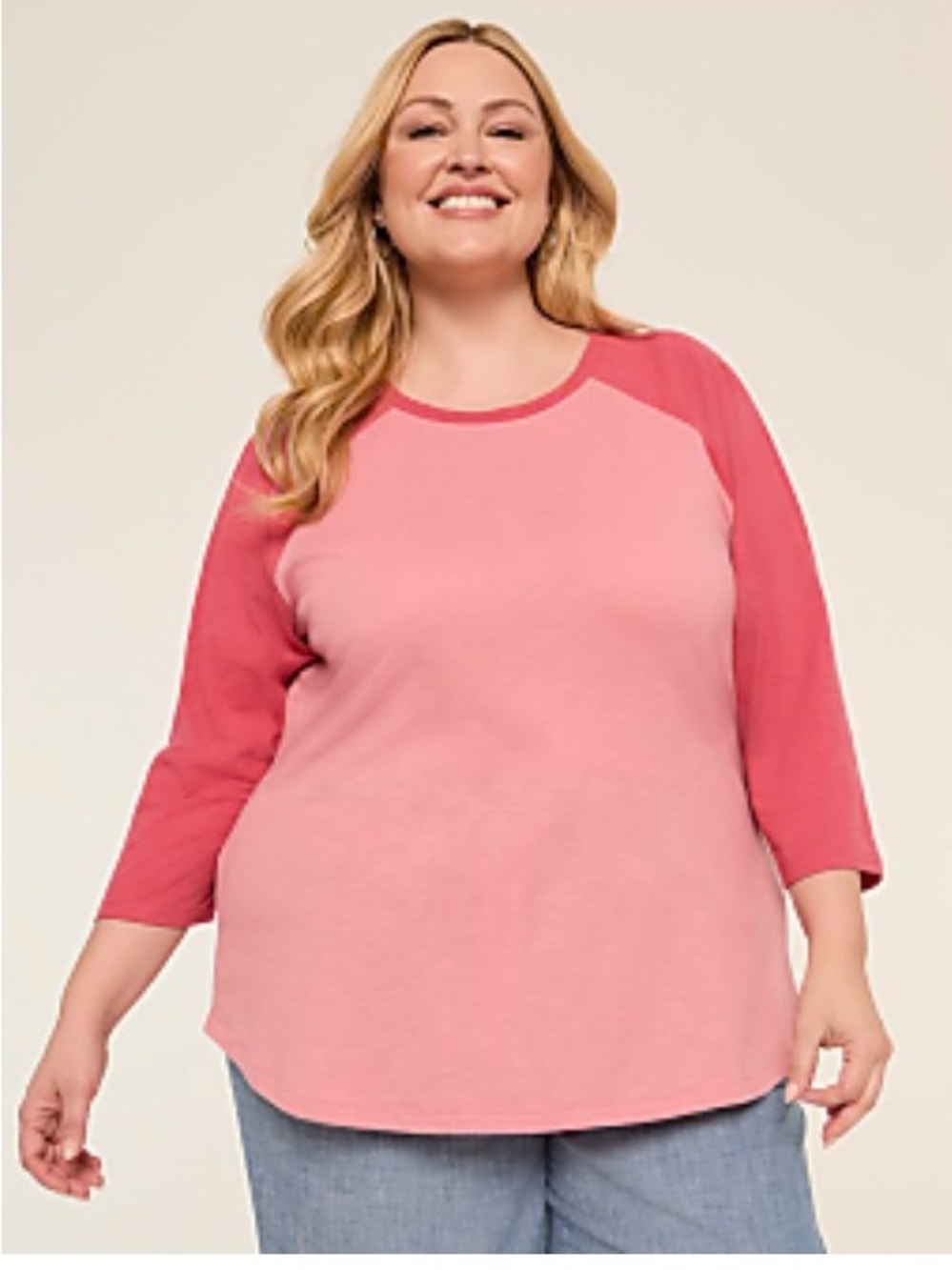 Lane Bryant Two-Tone Pink Raglan Sleeve Tee
